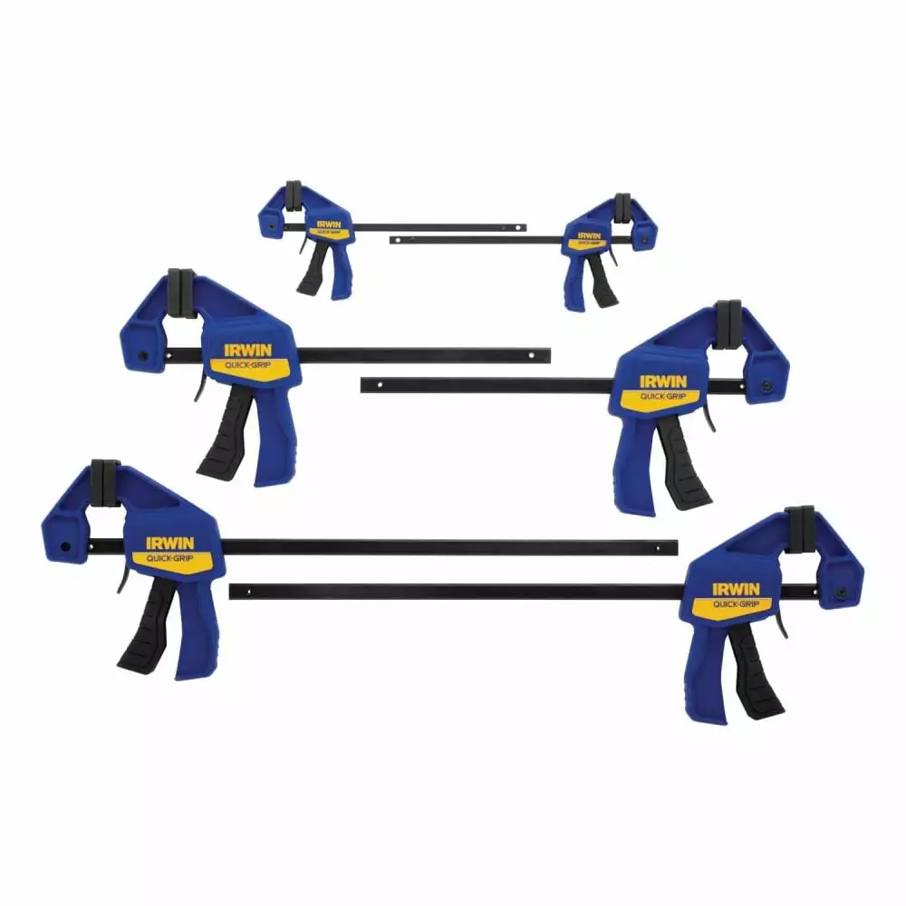 IRWIN Clamps QUICK-GRIP 6-Pack Assorted Light-Duty One Handed Bar Clamp 3 IRWIN Clamps QUICK-GRIP 6-Pack Assorted Light-Duty One Handed Bar Clamp